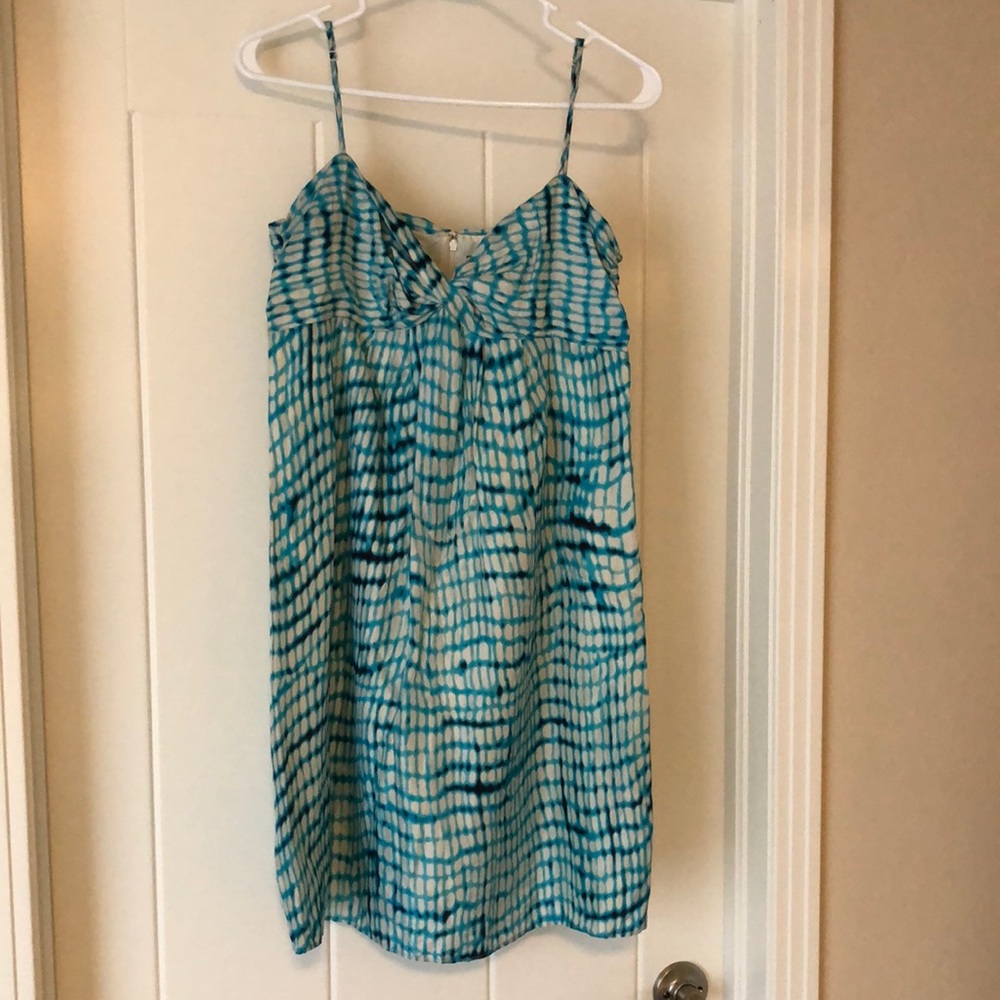 Ann Taylor dress, mid thigh, sz 8, aqua/blue multi, silk